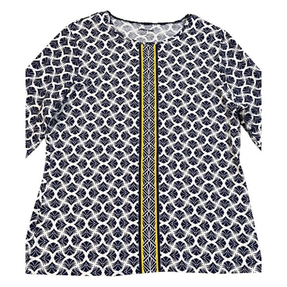 Lands’ End Floral Long Sleeve Rash Guard Swim Top Navy White Yellow Size Medium - Picture 9 of 9